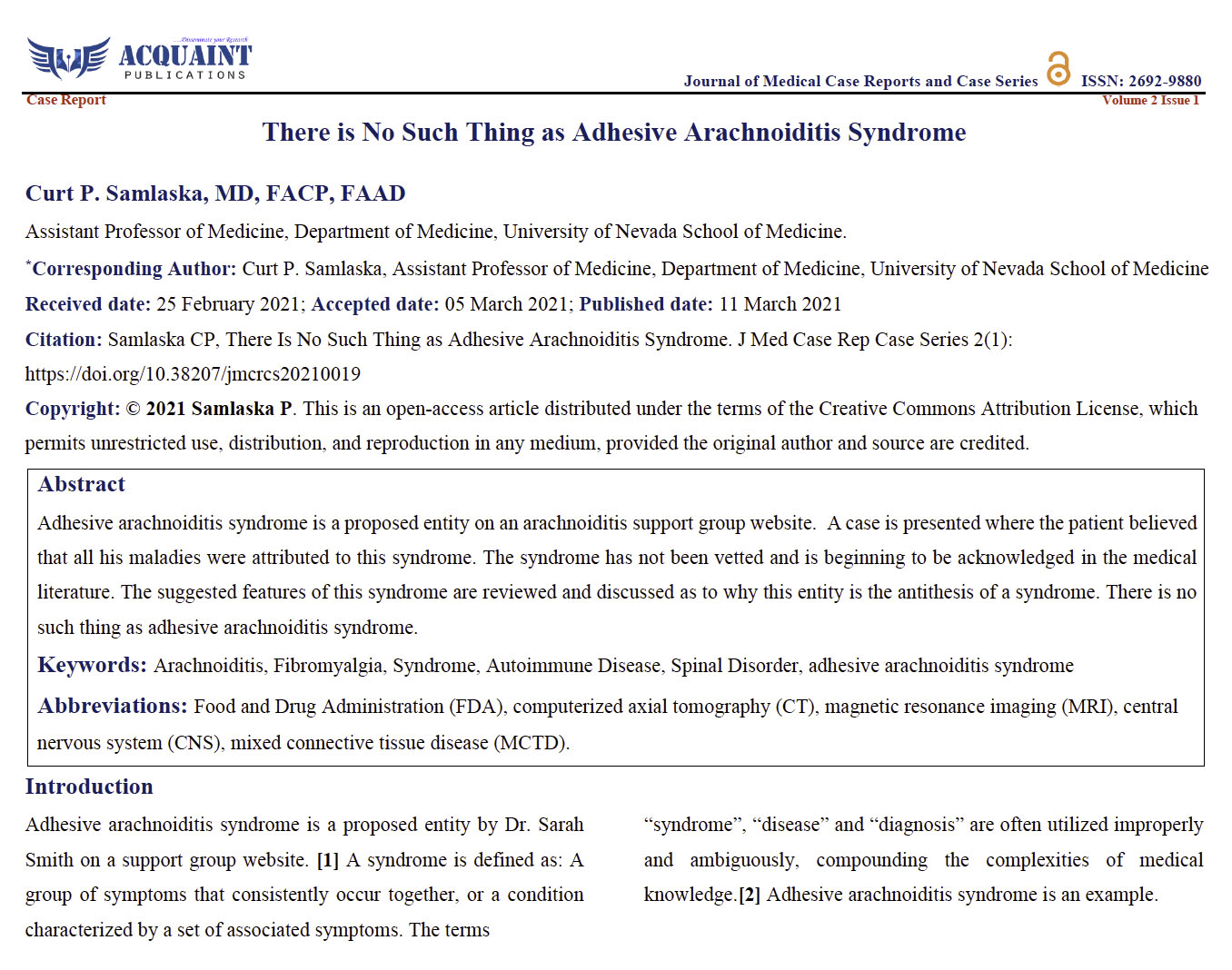 There is No Such Thing as Adhesive Arachnoiditis Syndrome:  My Take…